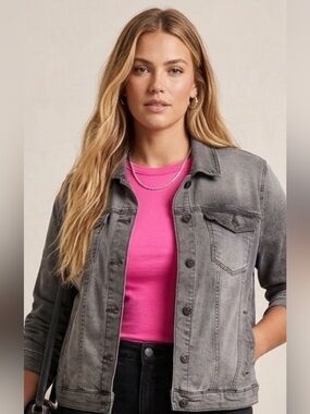 Women's Gray Washed Denim Jacket - Classic Jean Jacket